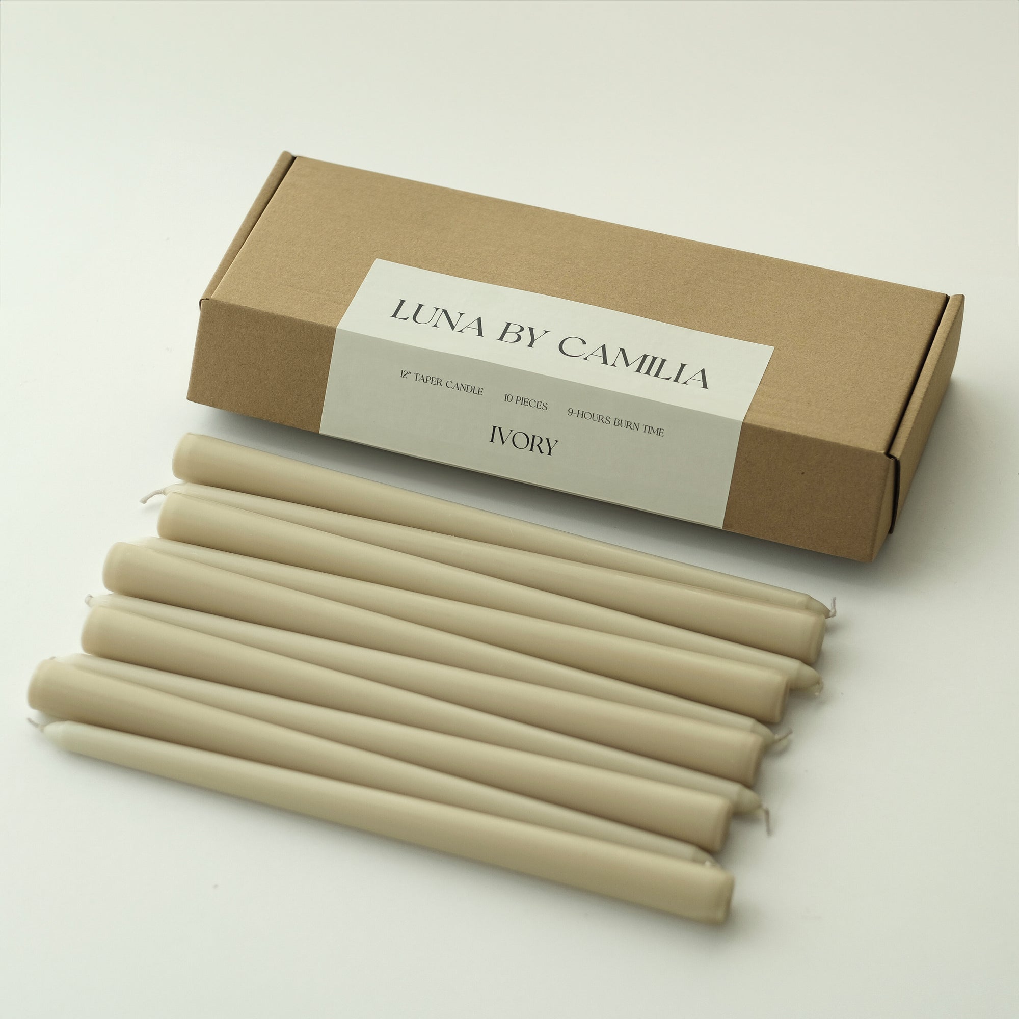 Luna by Camilia 12 inch Taper Candles 10 Pieces/Pack