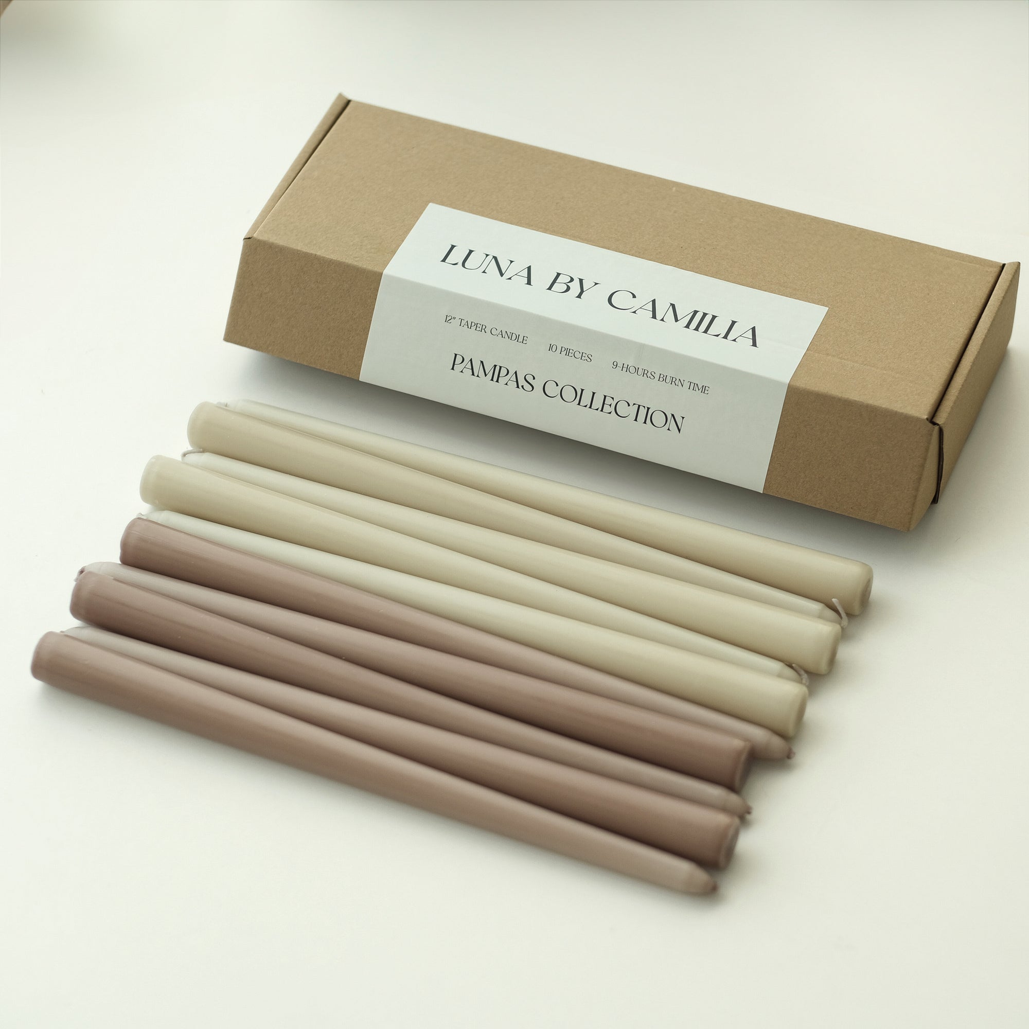 Luna by Camilia 12 inch Taper Candles 10 Pieces/Pack