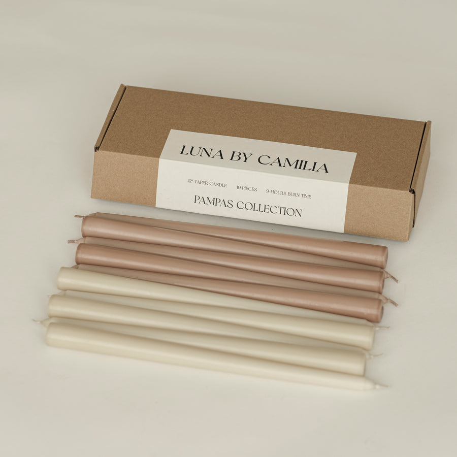 Luna by Camilia 12 inch Taper Candles 10 Pieces/Pack