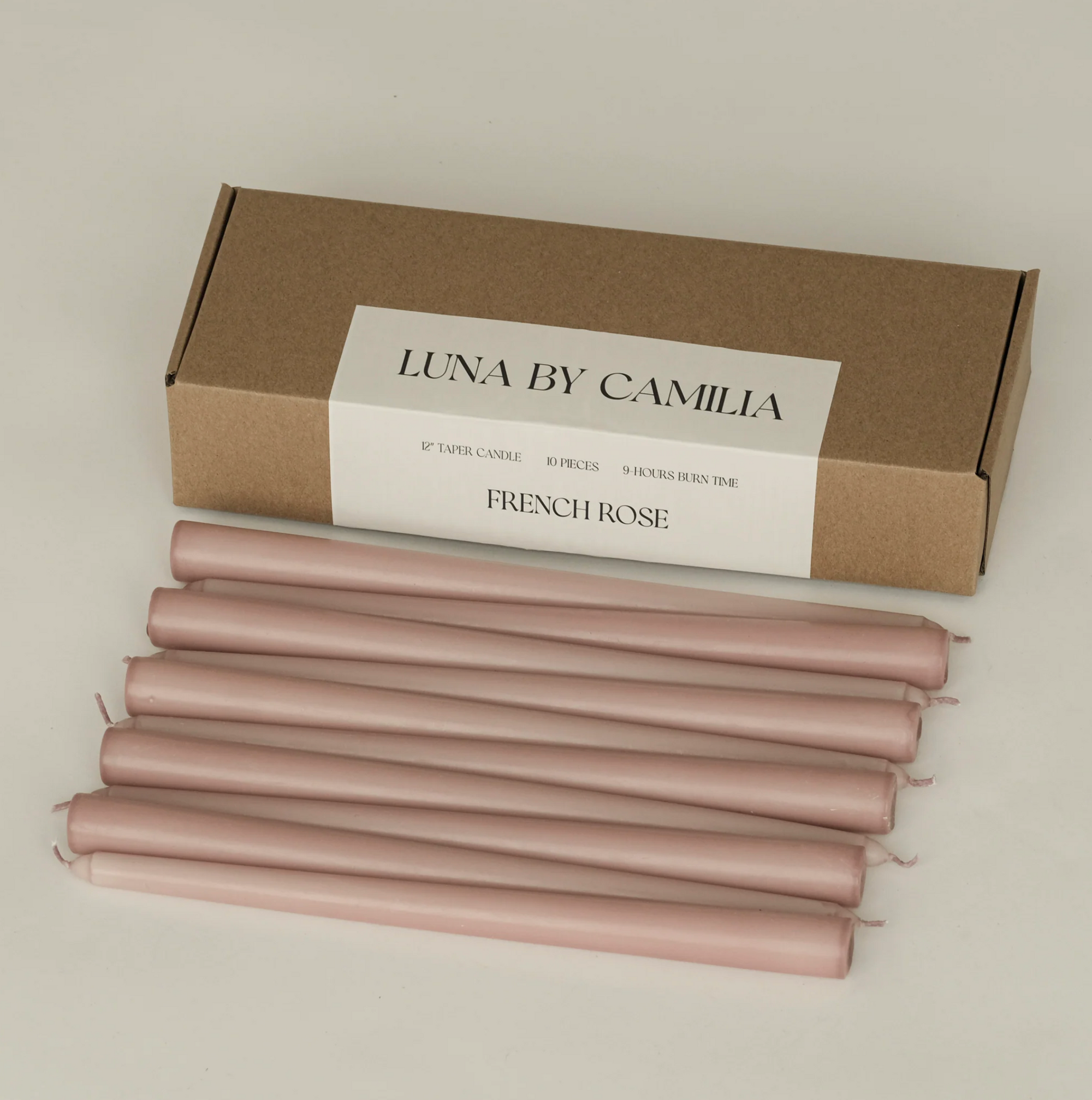 Luna by Camilia 12 inch Taper Candles 10 Pieces/Pack