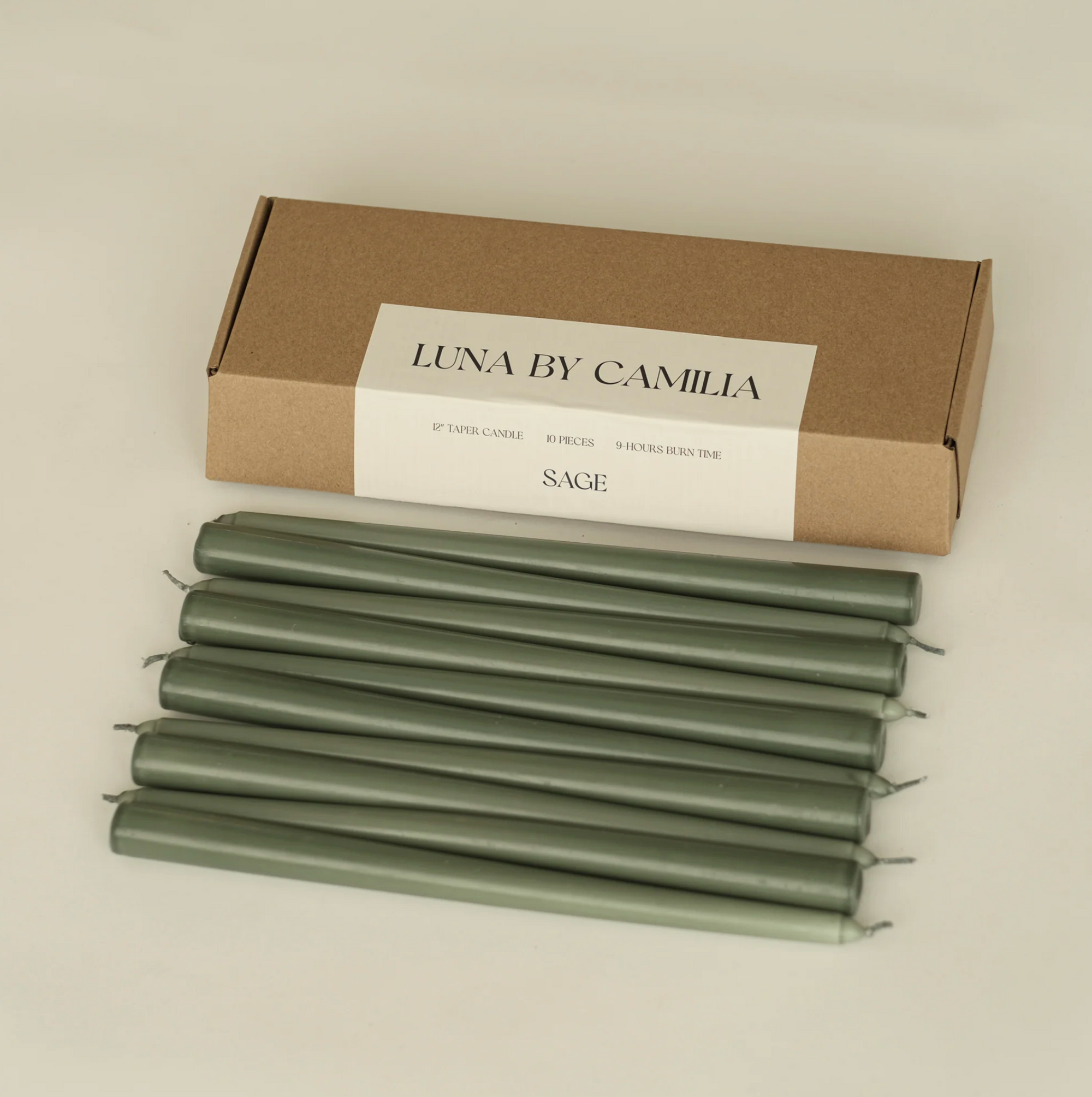 Luna by Camilia 12 inch Taper Candles 10 Pieces/Pack