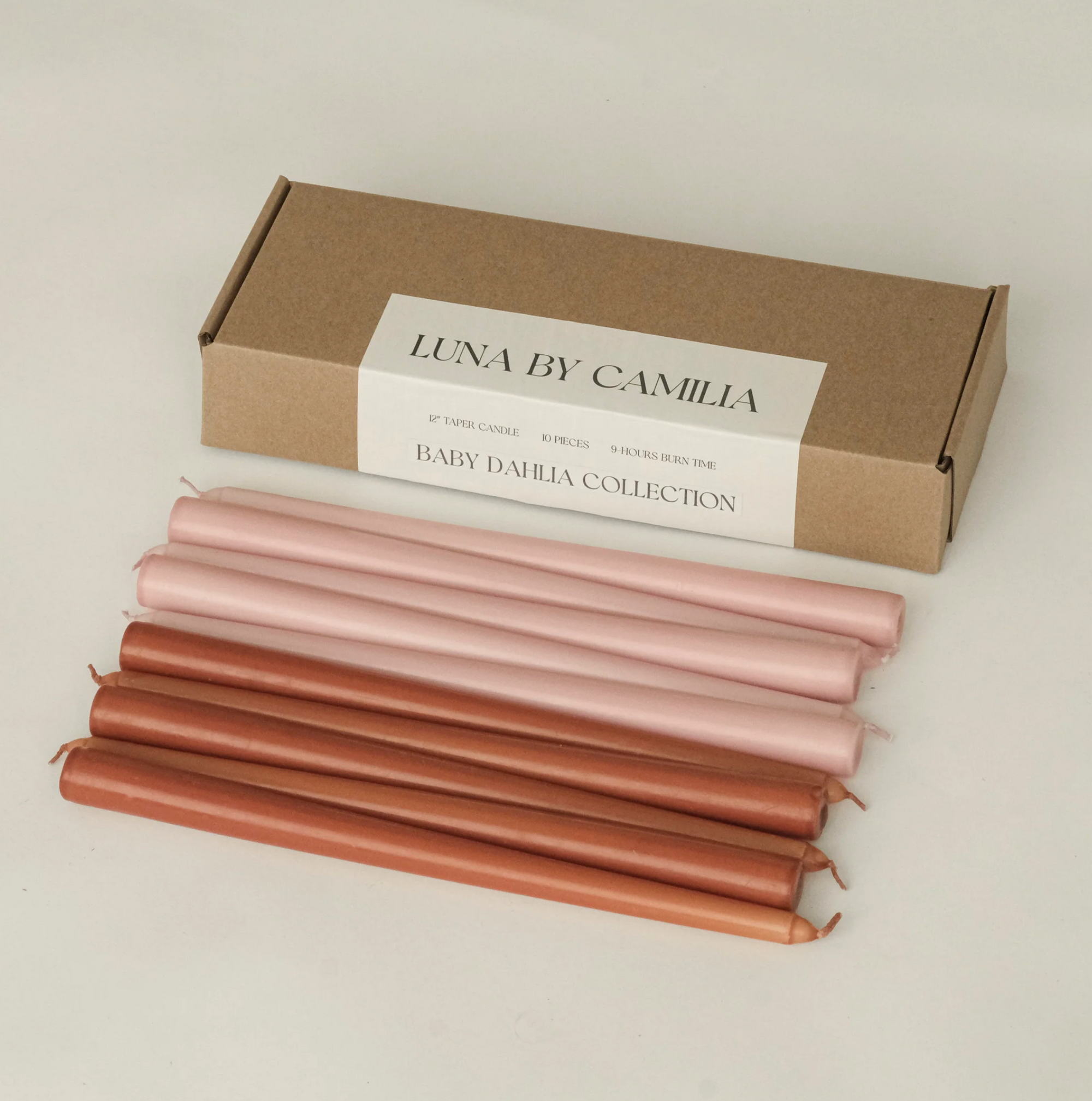 Luna by Camilia 12 inch Taper Candles 10 Pieces/Pack