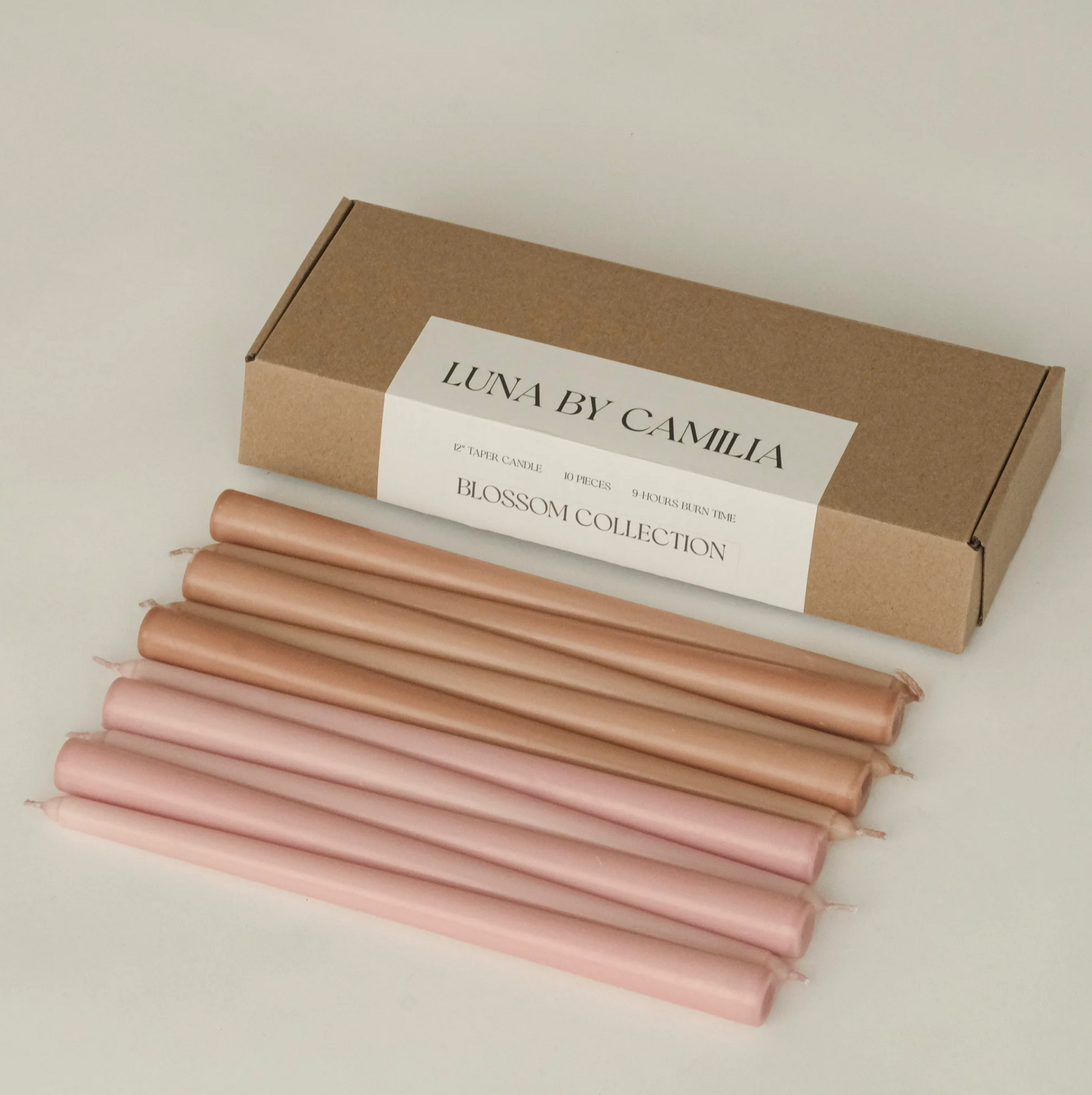 Luna by Camilia 12 inch Taper Candles 10 Pieces/Pack